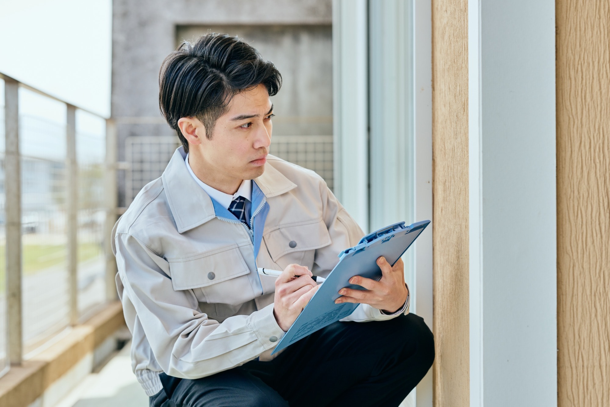外壁の点検を行う作業員